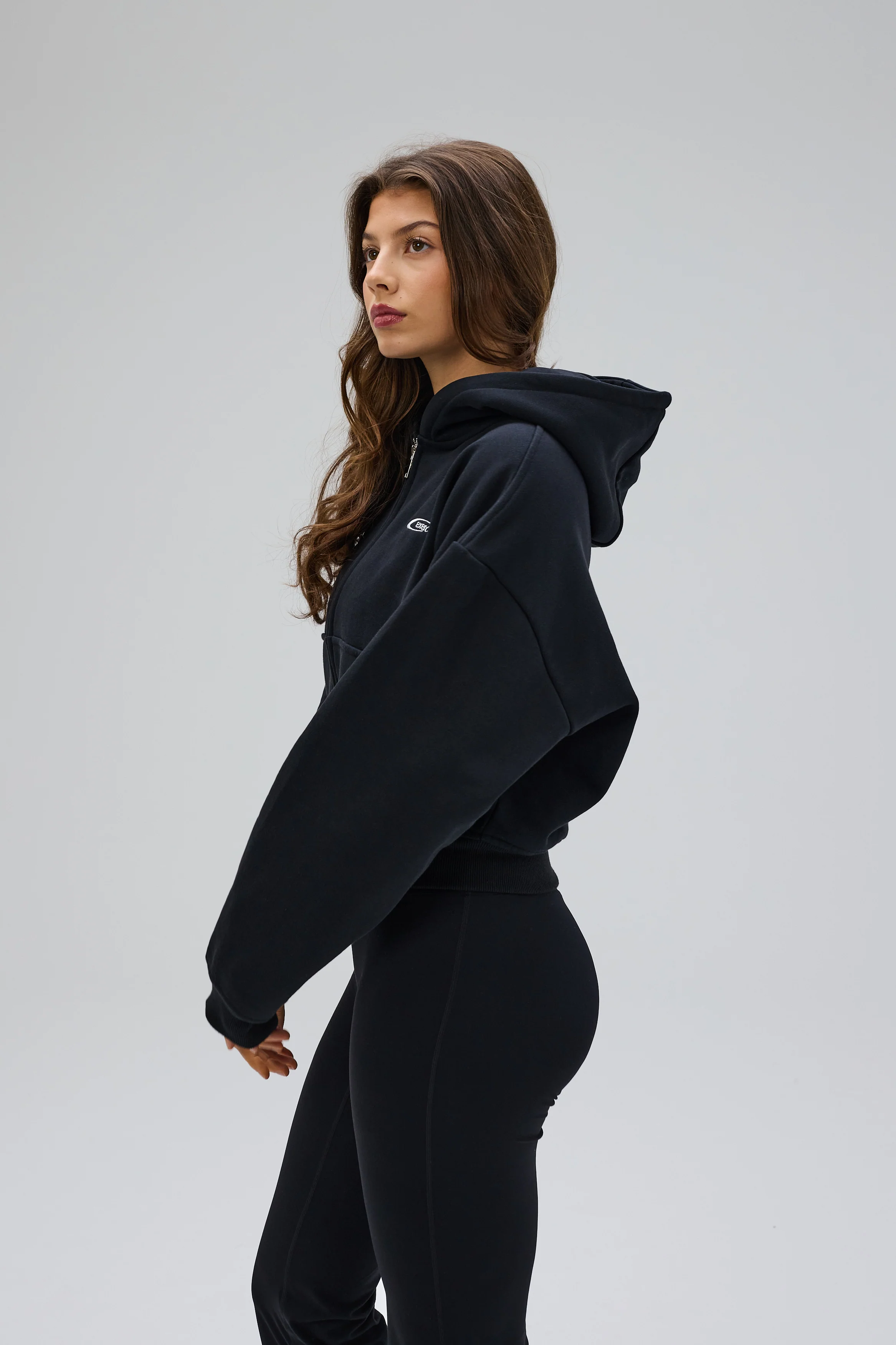 Aero Cropped Zip Hoodie - Black - Image 3