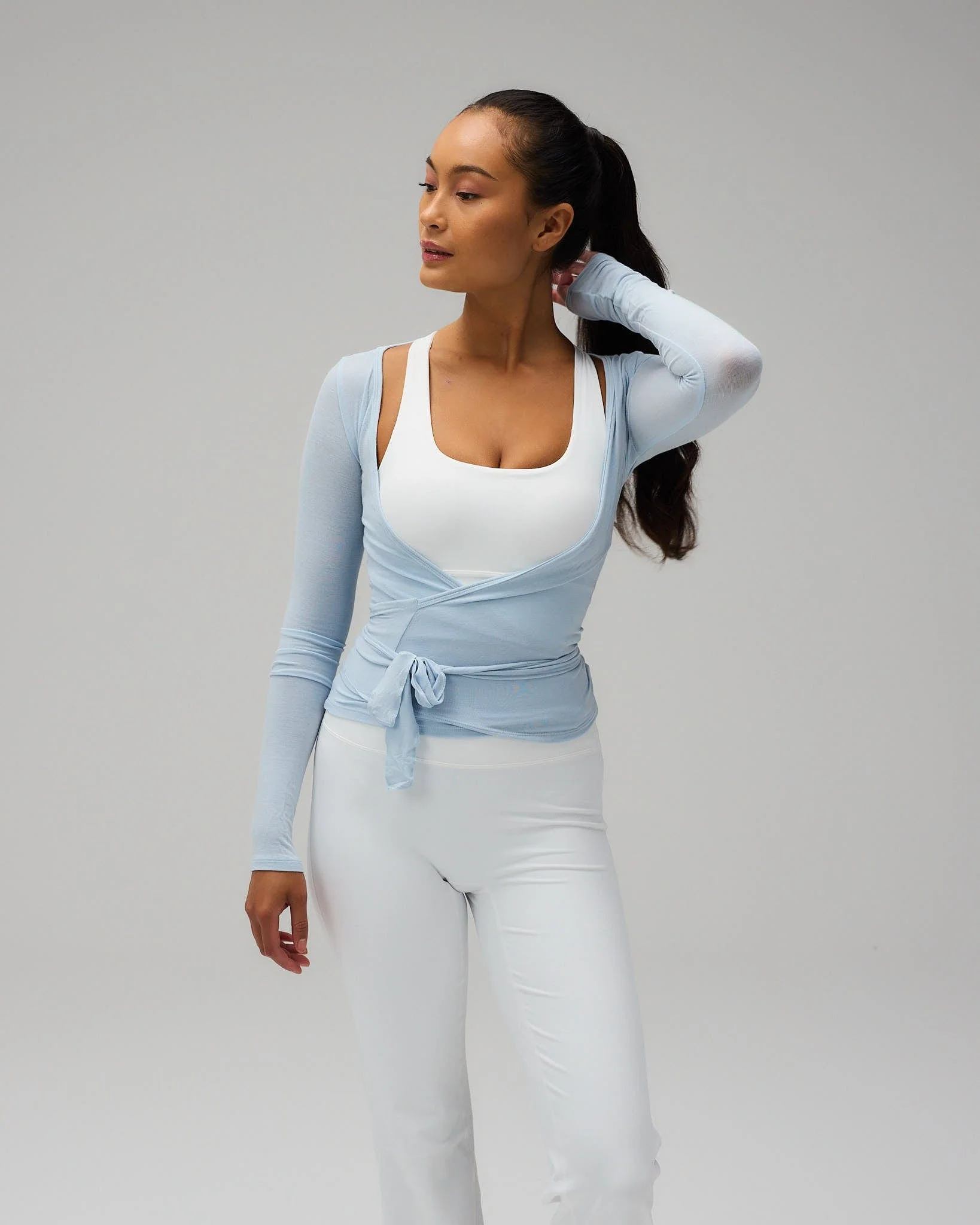 Ballet Wrap Blouse - Powder Blue - Image 6