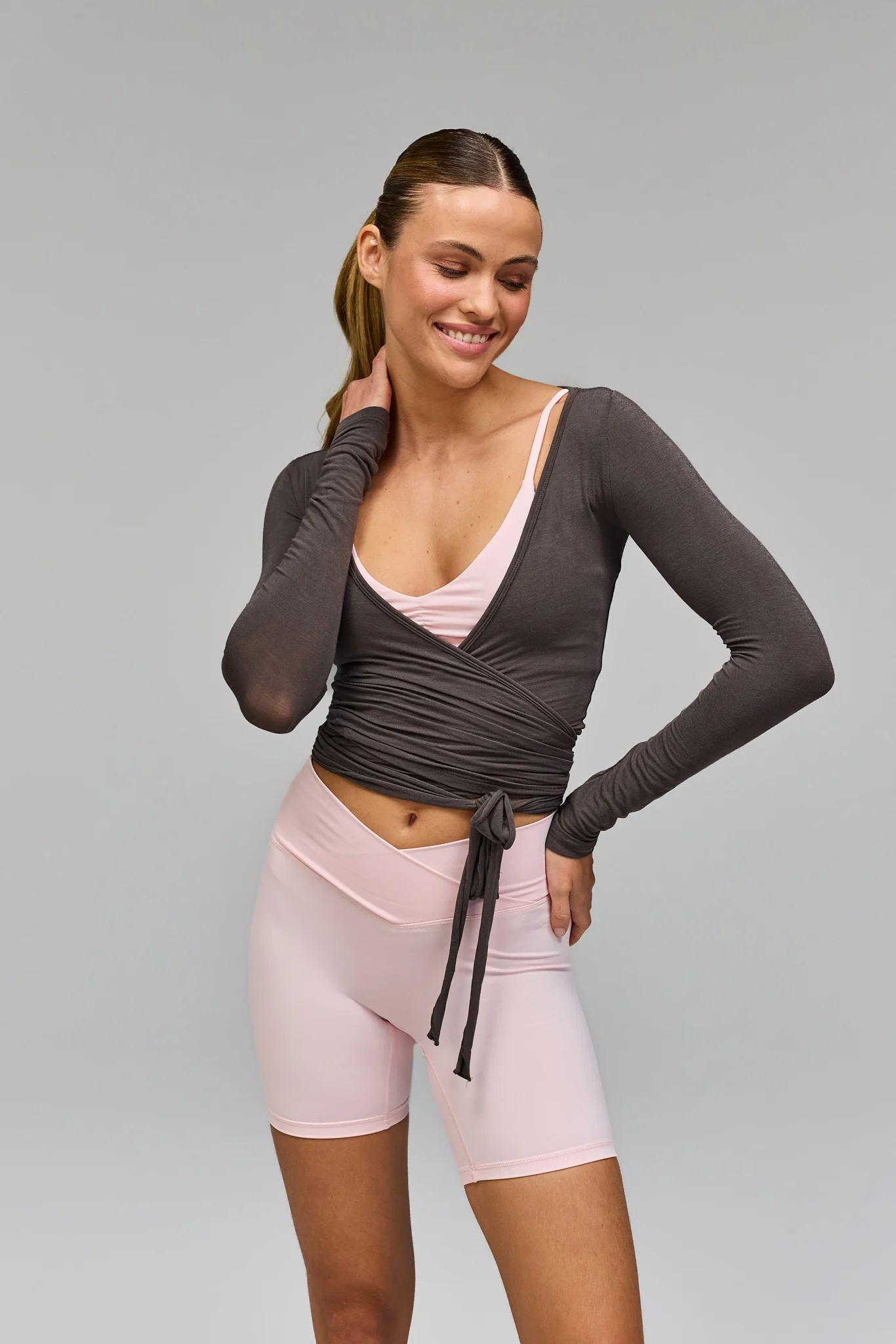Ballet Wrap Blouse - Grey - Image 5