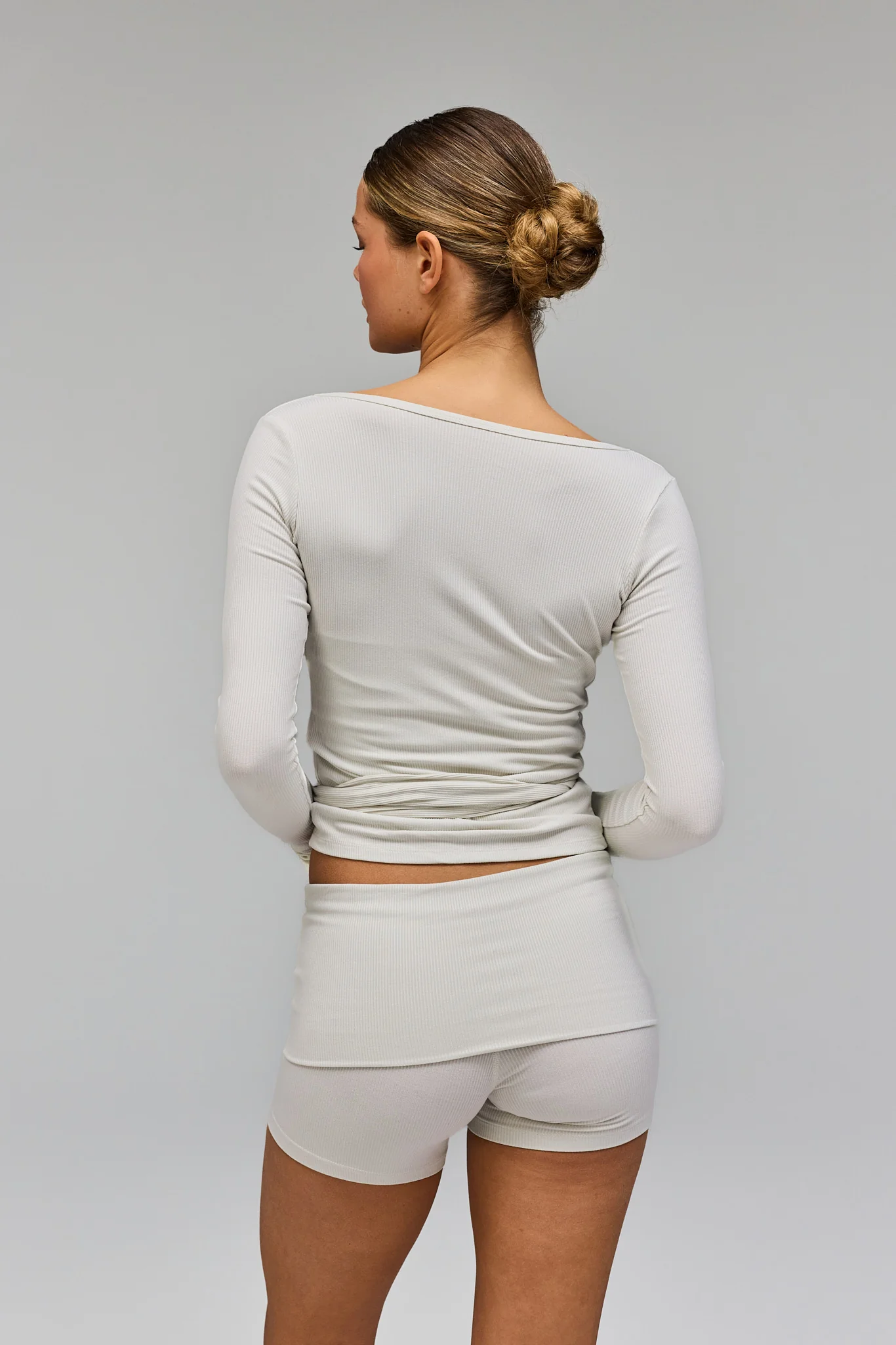 Rib Ballet Wrap Blouse - Vanilla - Image 10