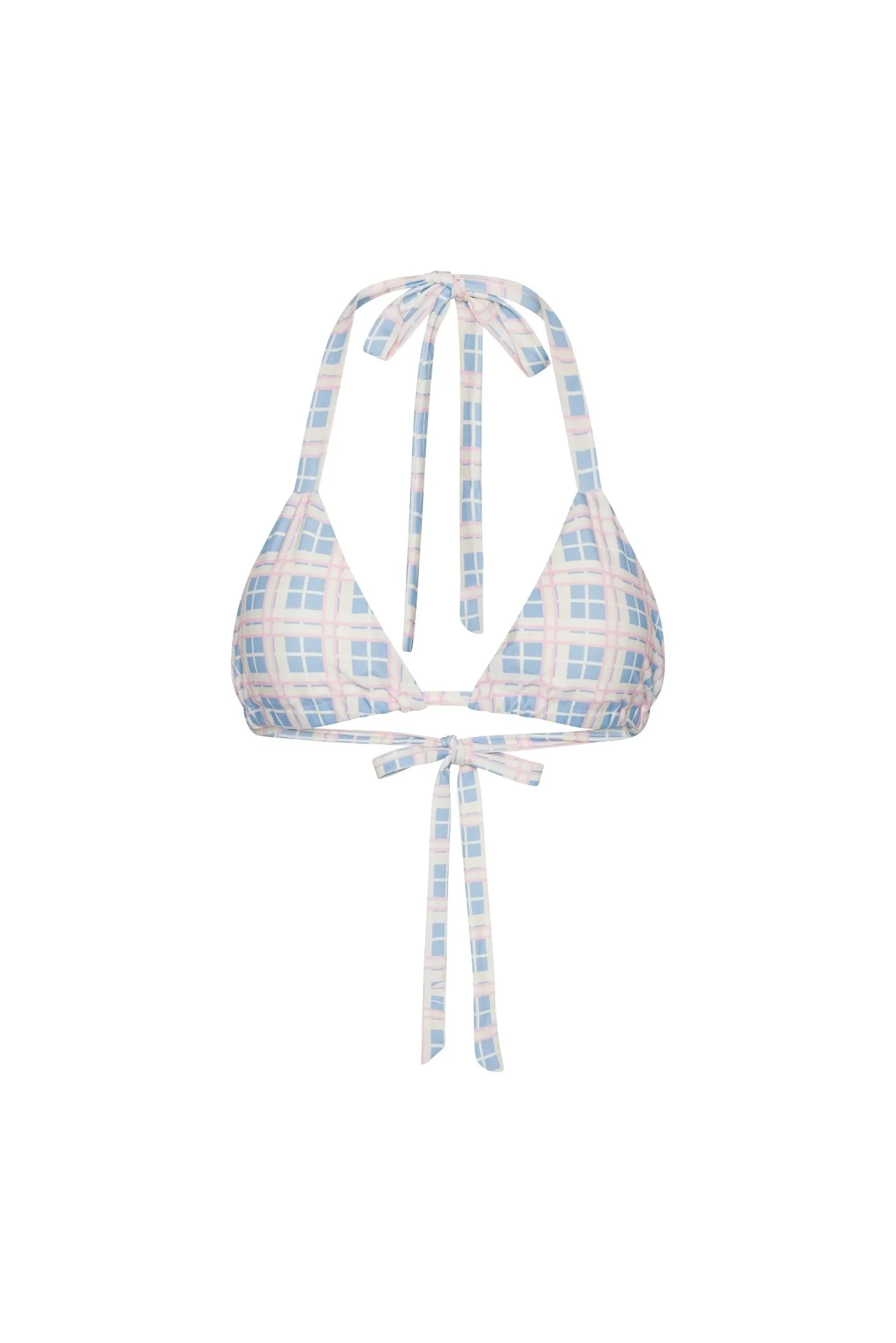 Coastal Bikini Top - Soft Pink - Sky Blue Check - Image 7