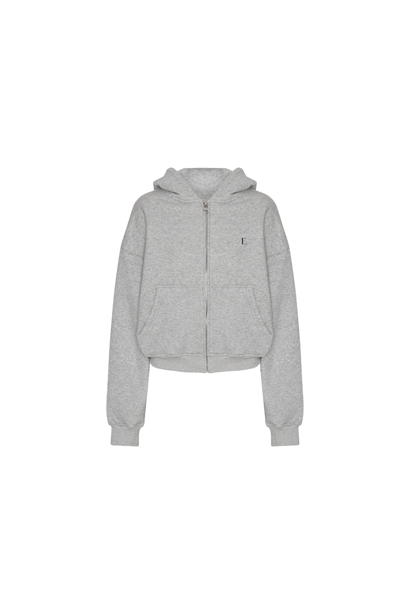 Cropped Zip Hoodie - Grey Melange - Image 6