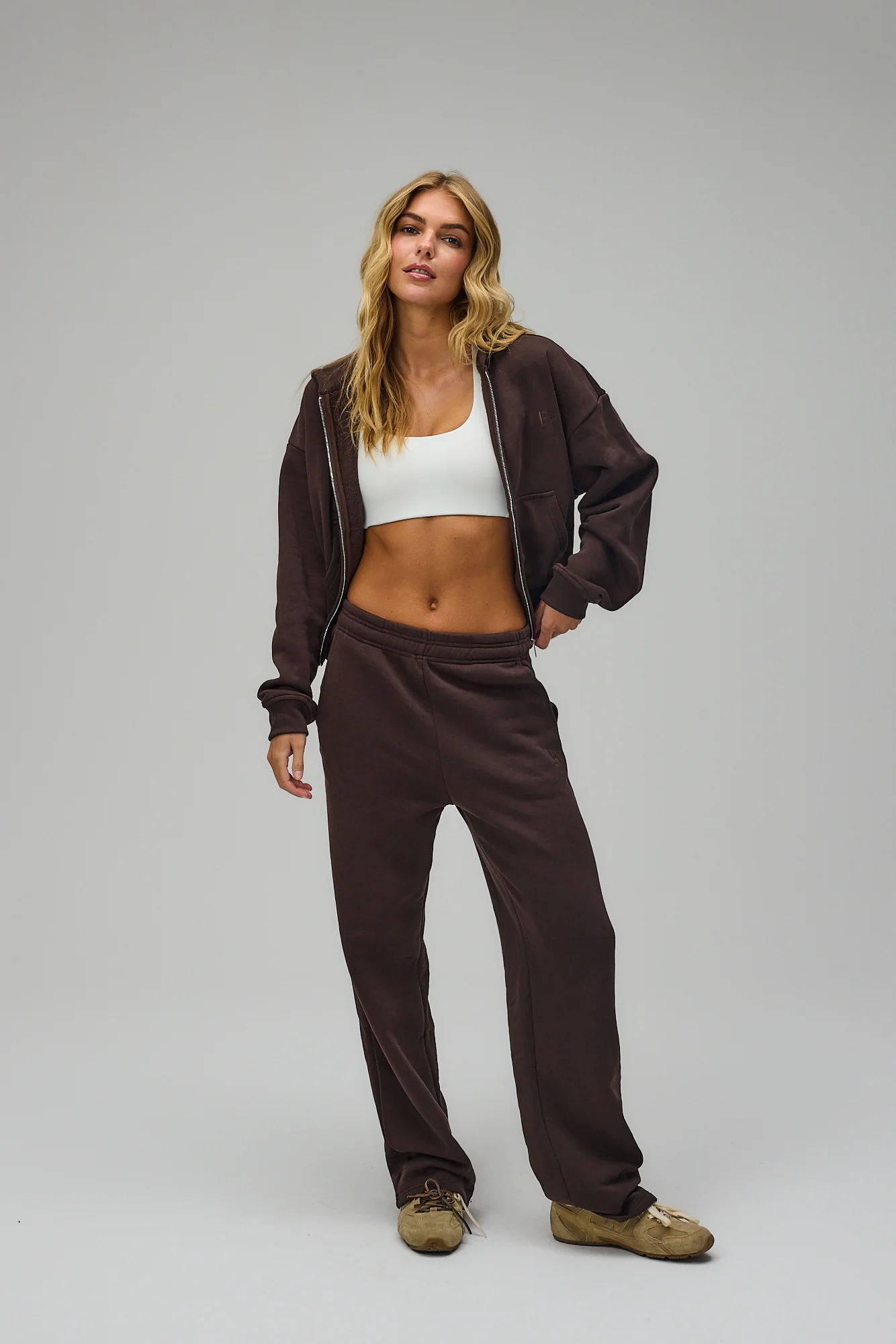 Cropped Zip Hoodie - Pecan Brown - Image 10