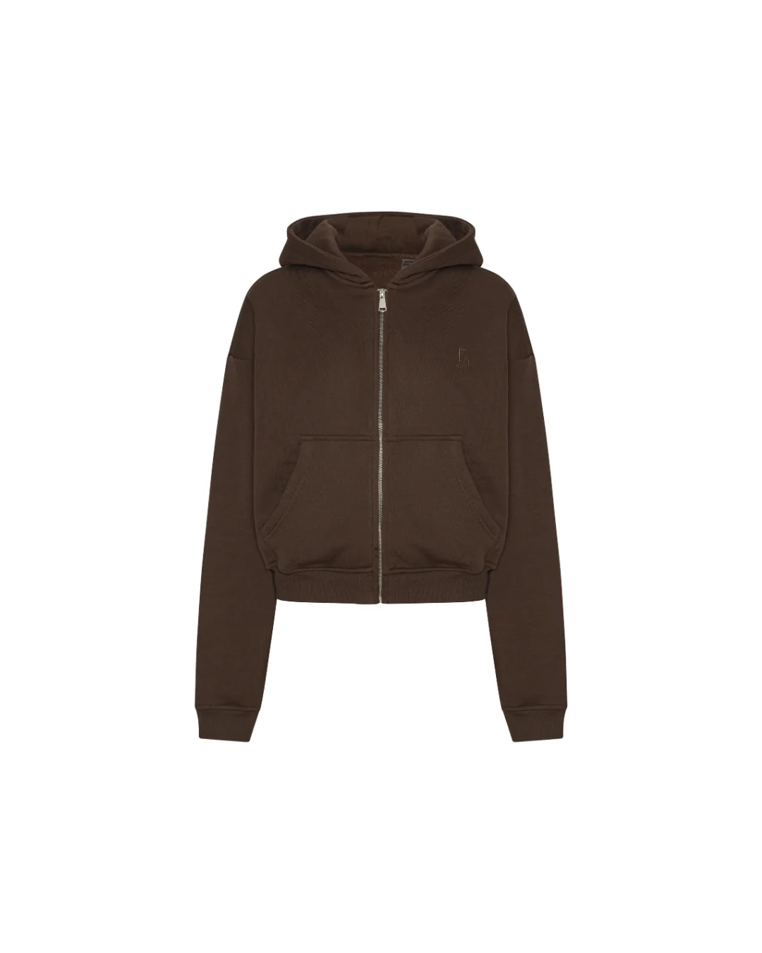 Cropped Zip Hoodie - Pecan Brown - Image 3