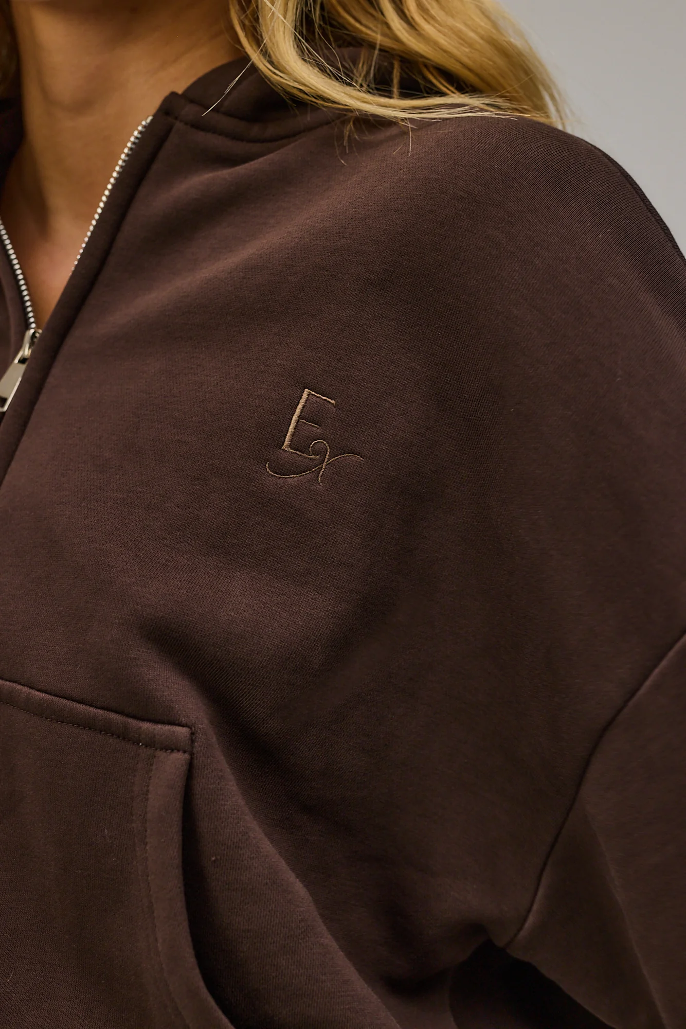Cropped Zip Hoodie - Pecan Brown - Image 7