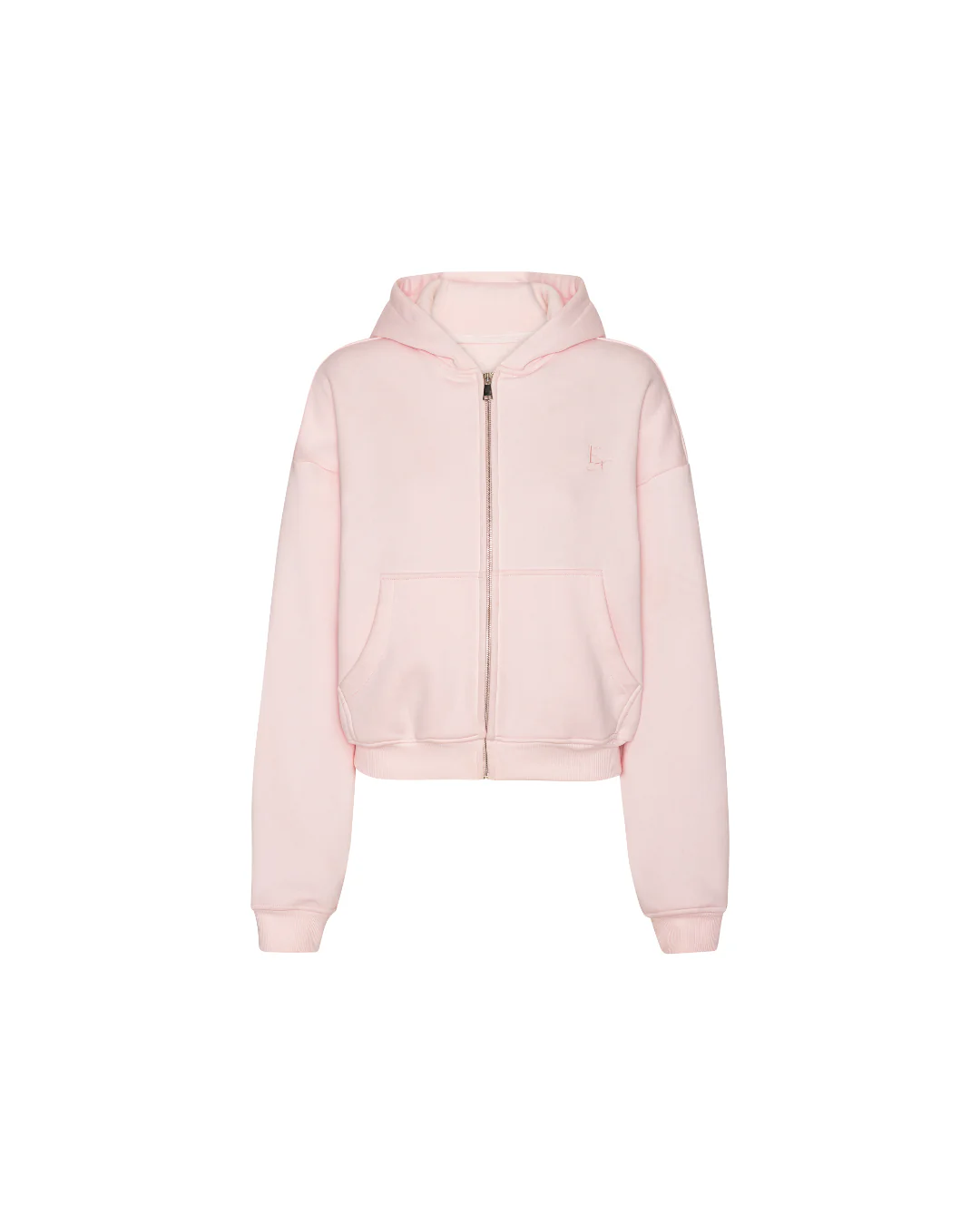 Cropped Zip Hoodie - Soft Pink - Image 5