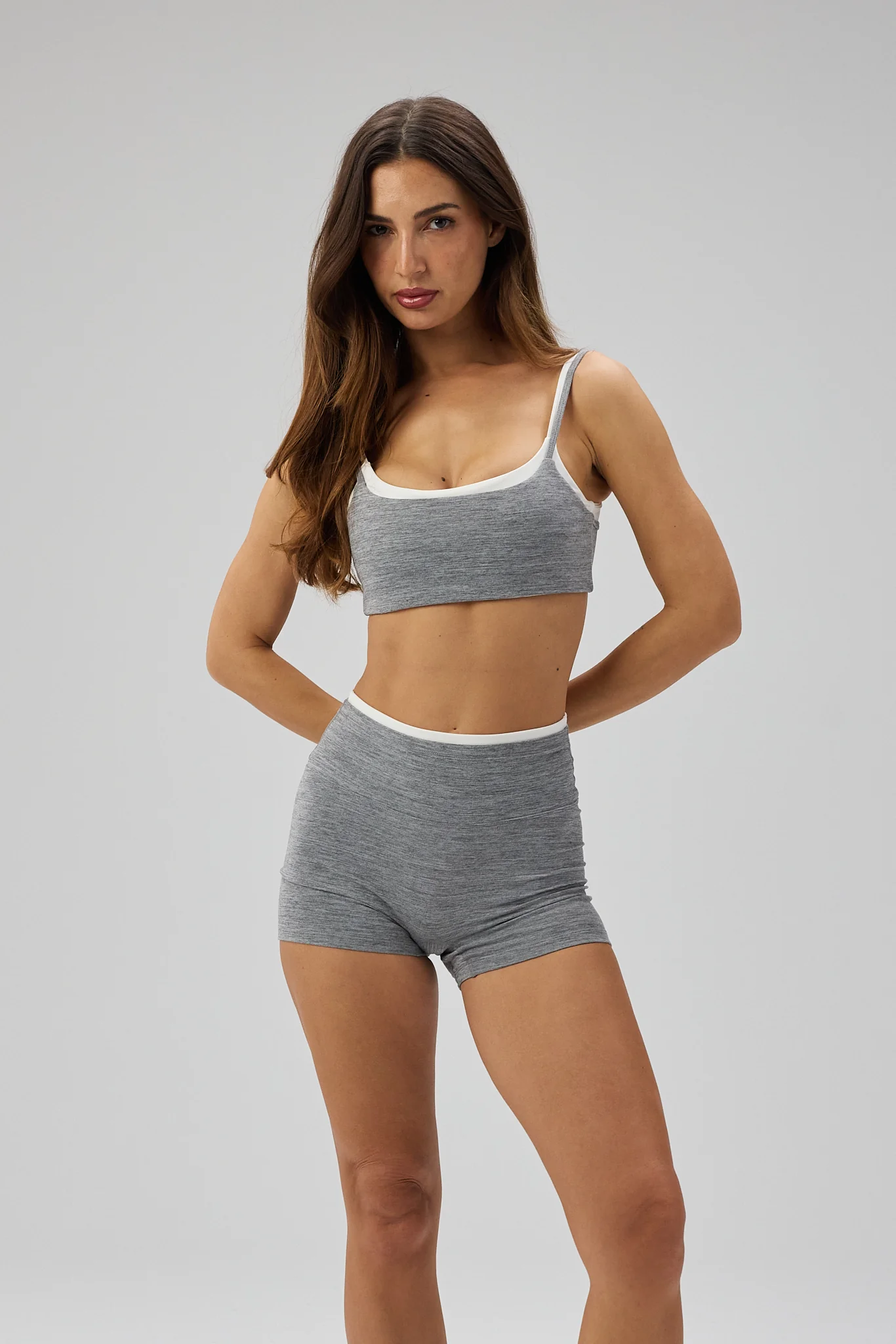Double Lining Mini Fleek Shorts - Grey Melange - Image 4