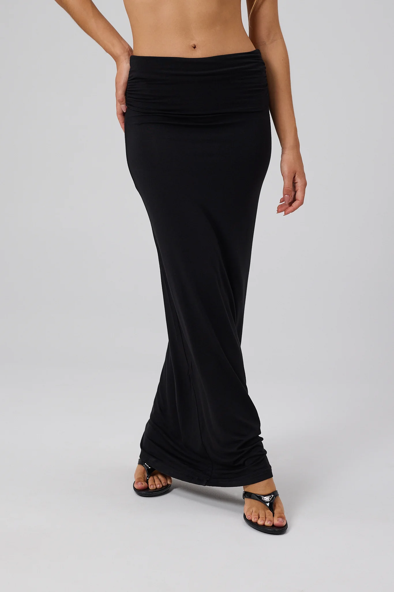 Fold Over Maxi Skirt - Black - Image 3