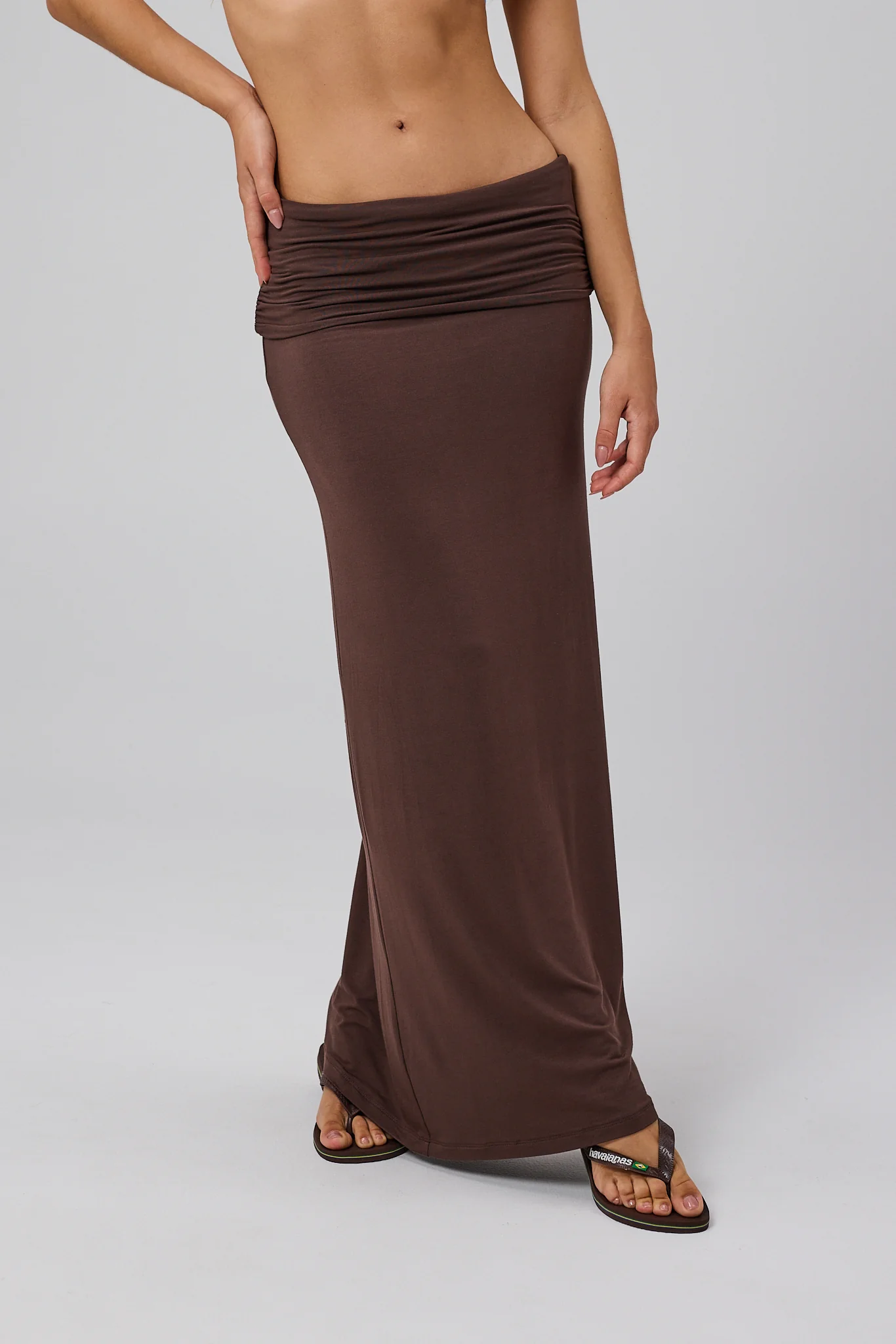 Fold Over Maxi Skirt - Pecan Brown - Image 4