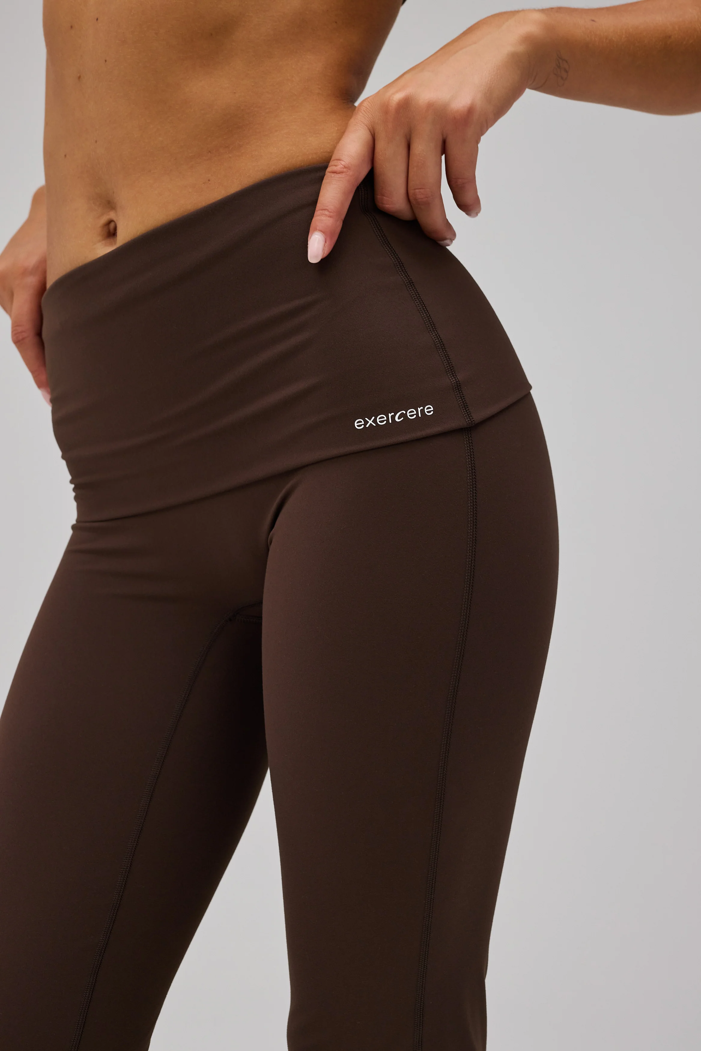 Neaty Fold Over Flare Pants - Pecan Brown - Image 3