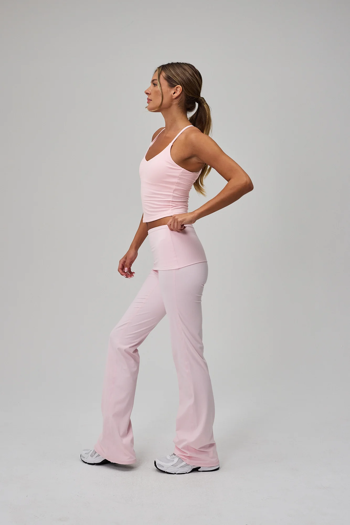 Neaty Fold Over Flare Pants - Soft Pink - Image 9