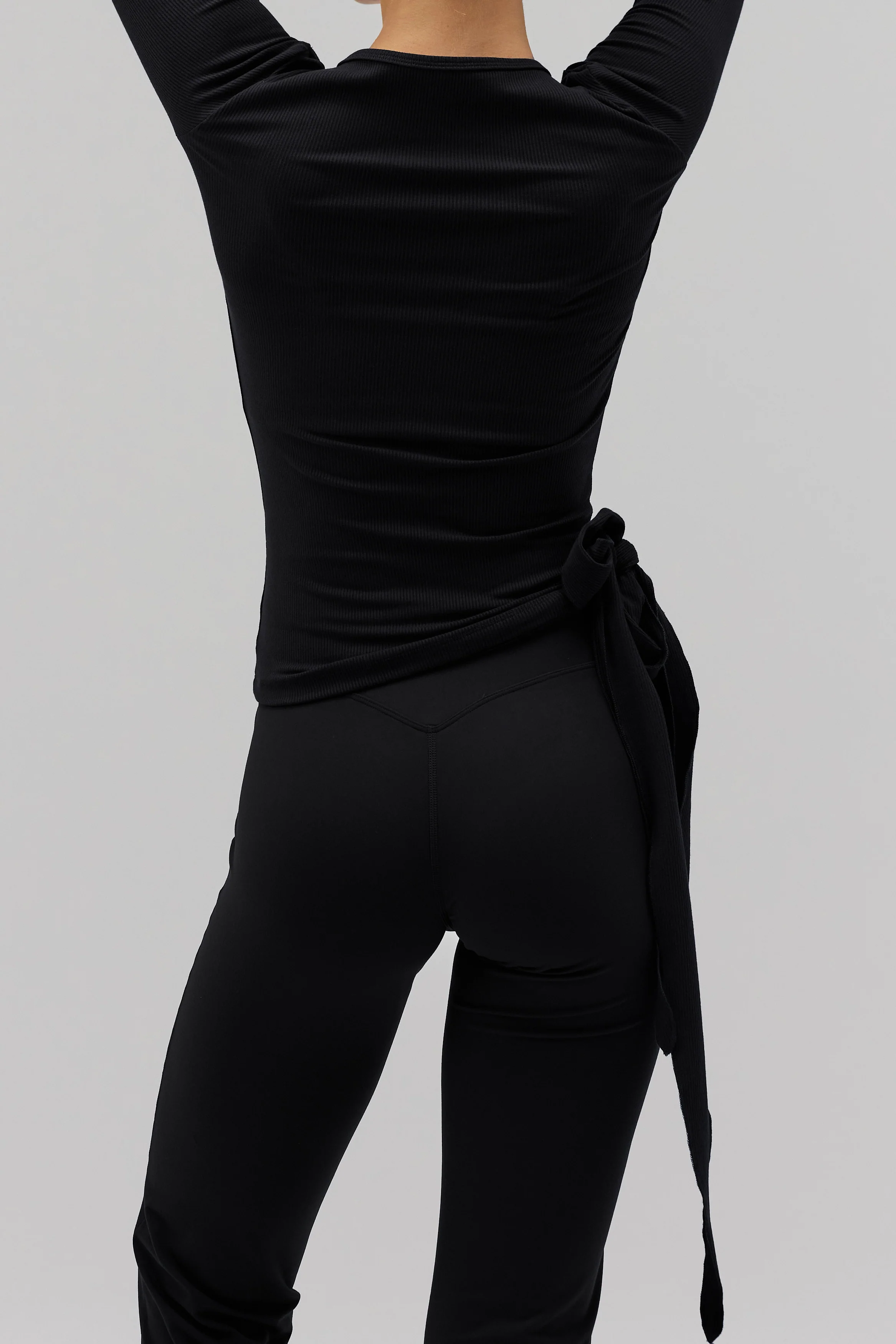 Rib Ballet Wrap Blouse - Black - Image 4