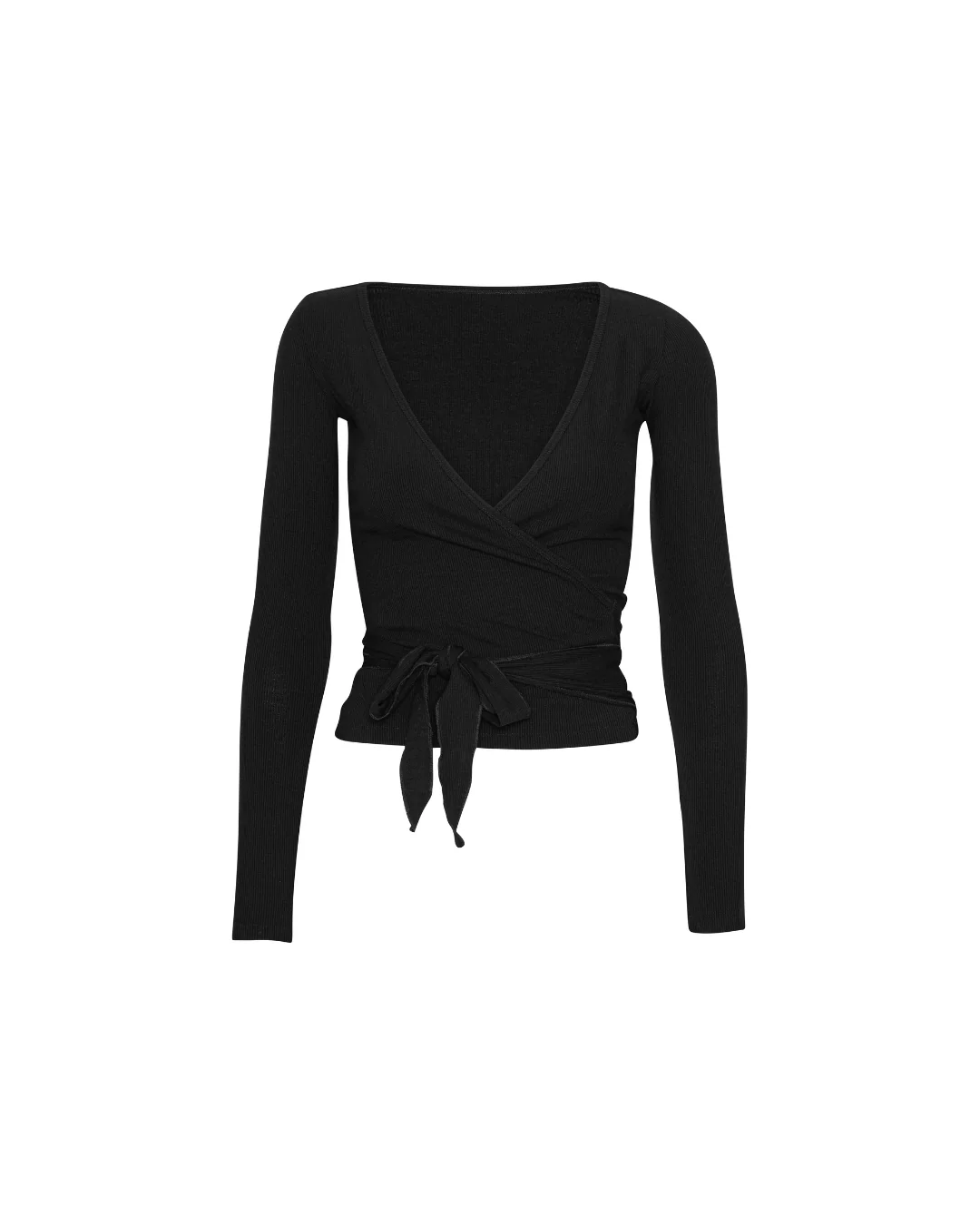 Rib Ballet Wrap Blouse - Black - Image 5