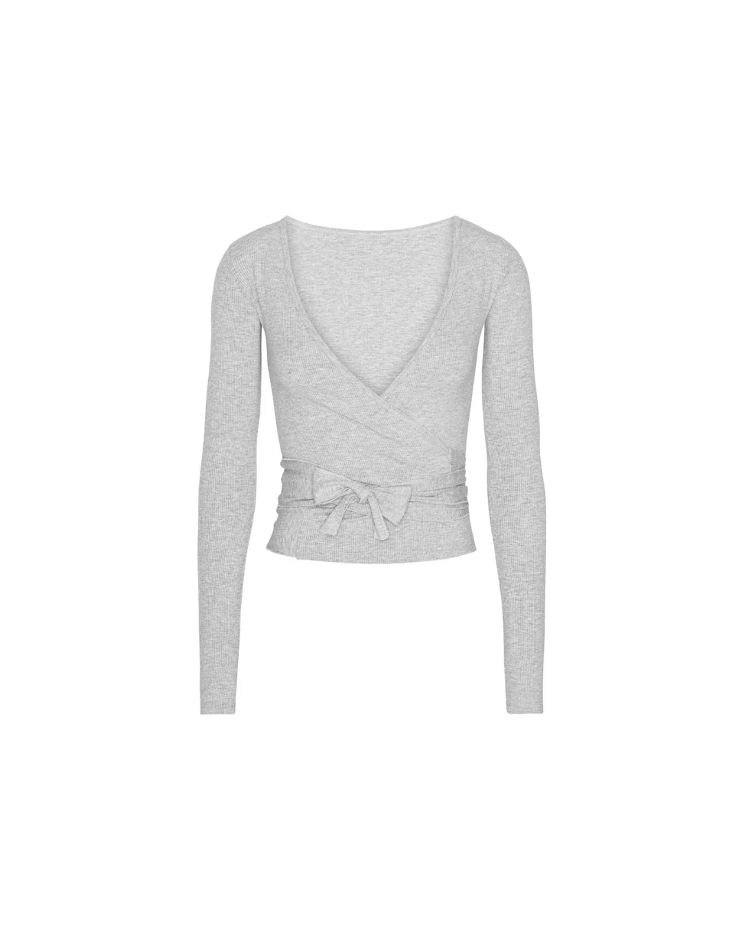 Rib Ballet Wrap Blouse - Grey Melange - Image 3