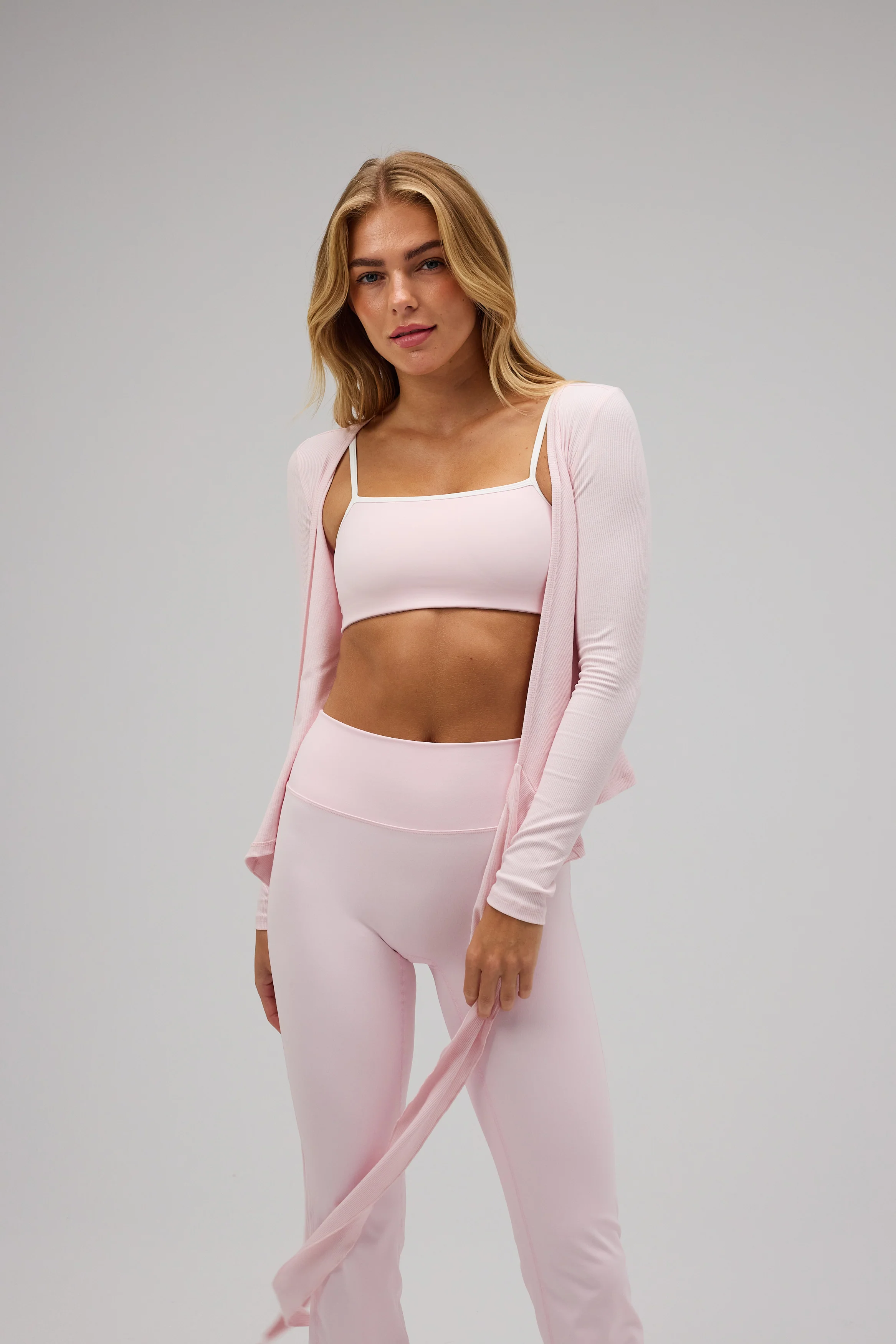 Rib Ballet Wrap Blouse - Soft Pink - Image 7