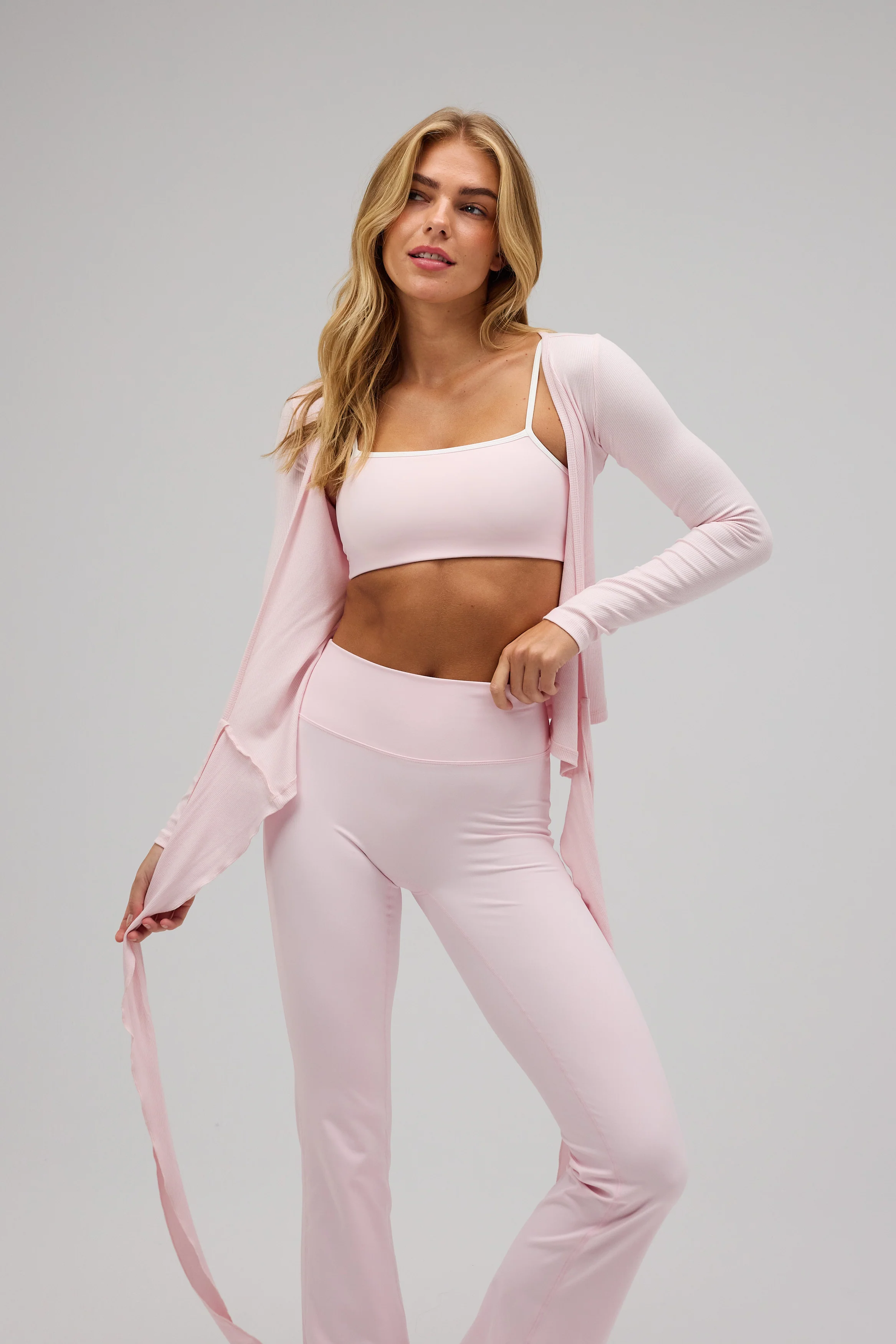 Rib Ballet Wrap Blouse - Soft Pink - Image 8