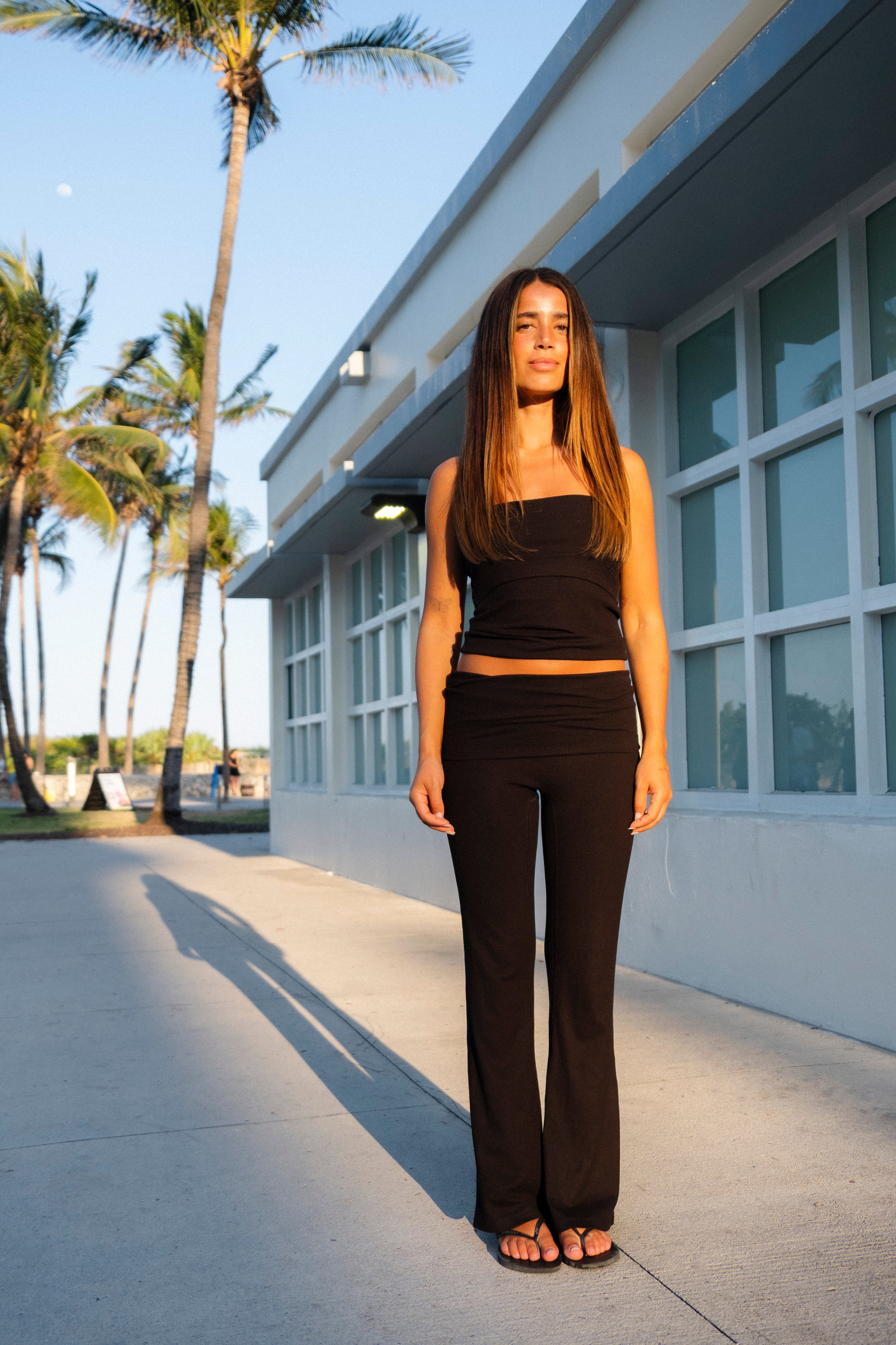 Rib Fold Over Pants - Black - Image 8