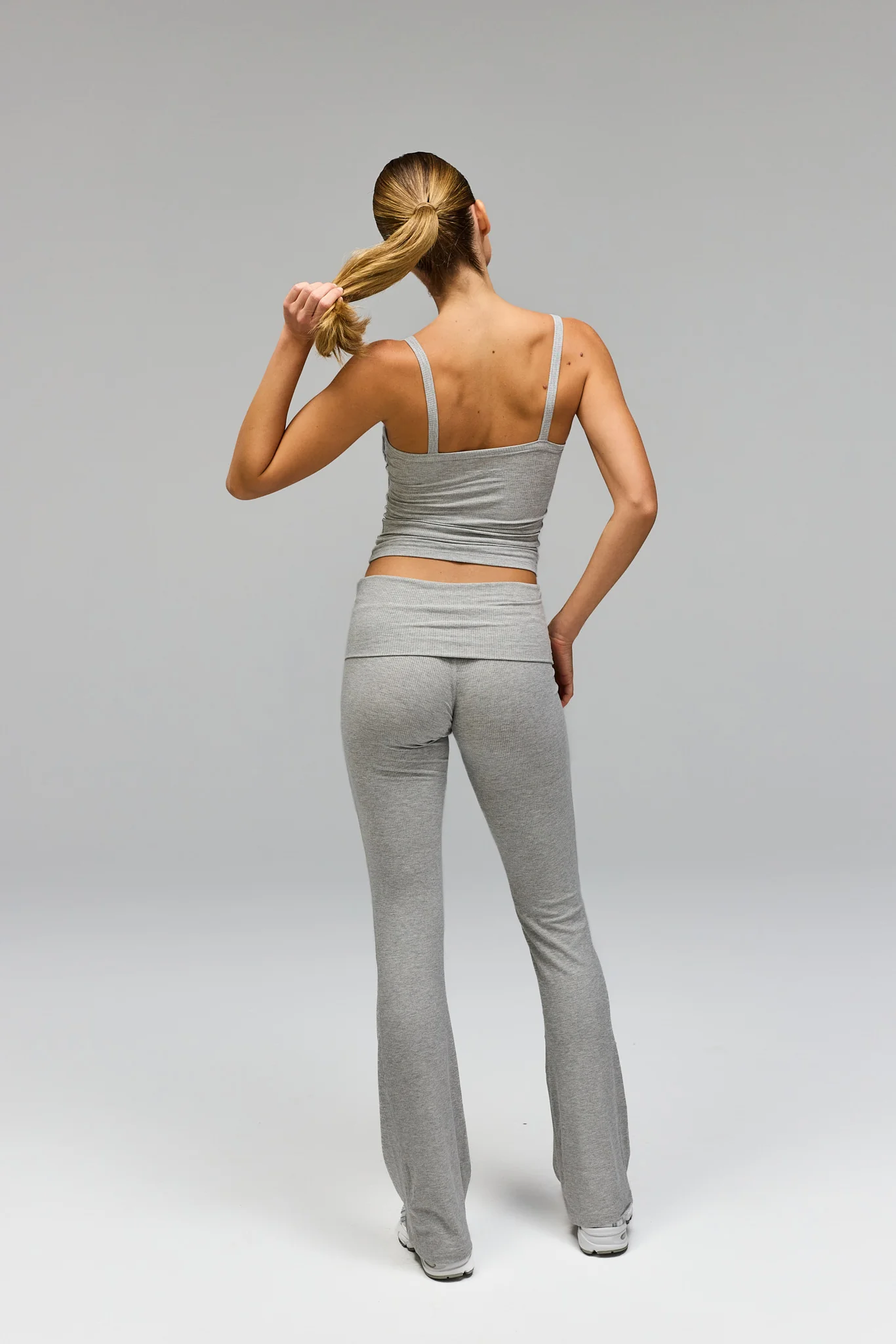 Rib Fold Over Pants - Grey Melange - Image 2