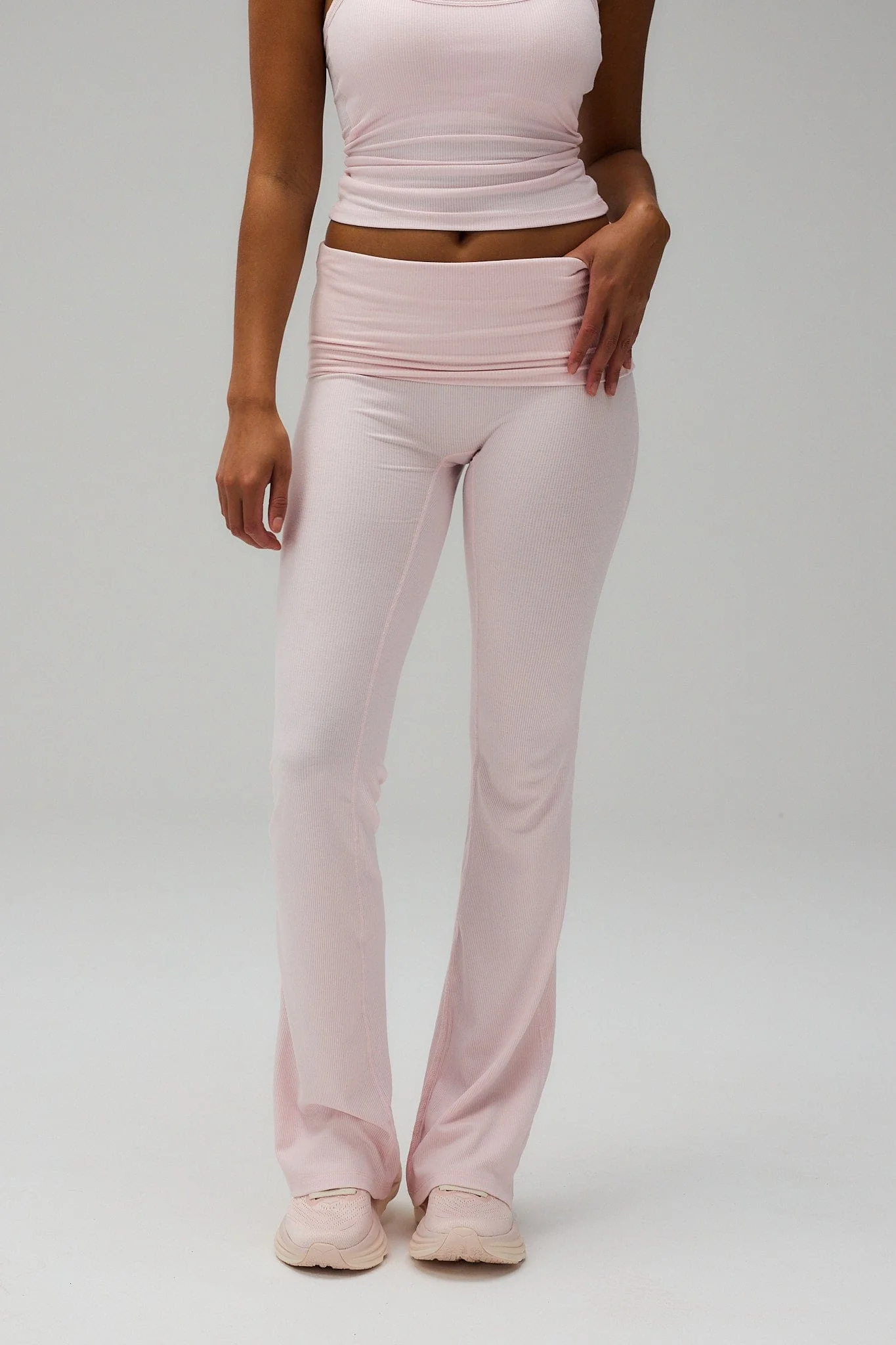 Rib Fold Over Pants - Soft Pink - Image 4