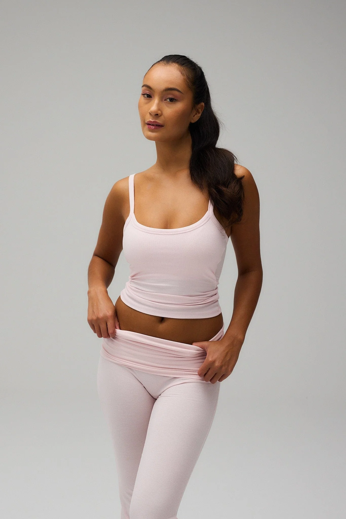 Rib Fold Over Pants - Soft Pink - Image 6