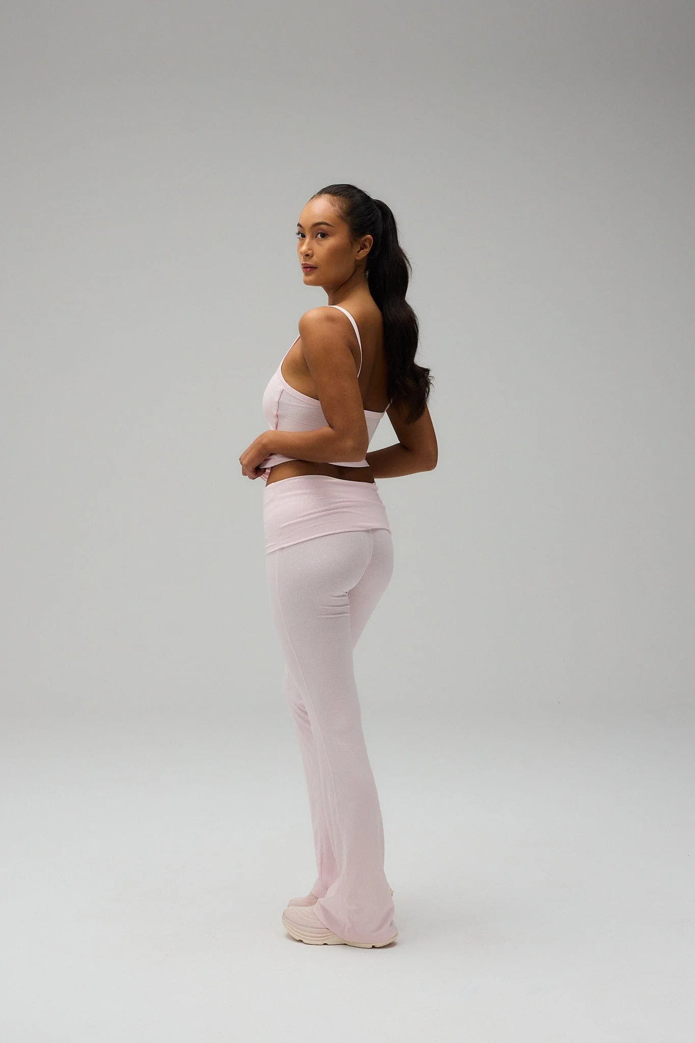 Rib Fold Over Pants - Soft Pink - Image 7