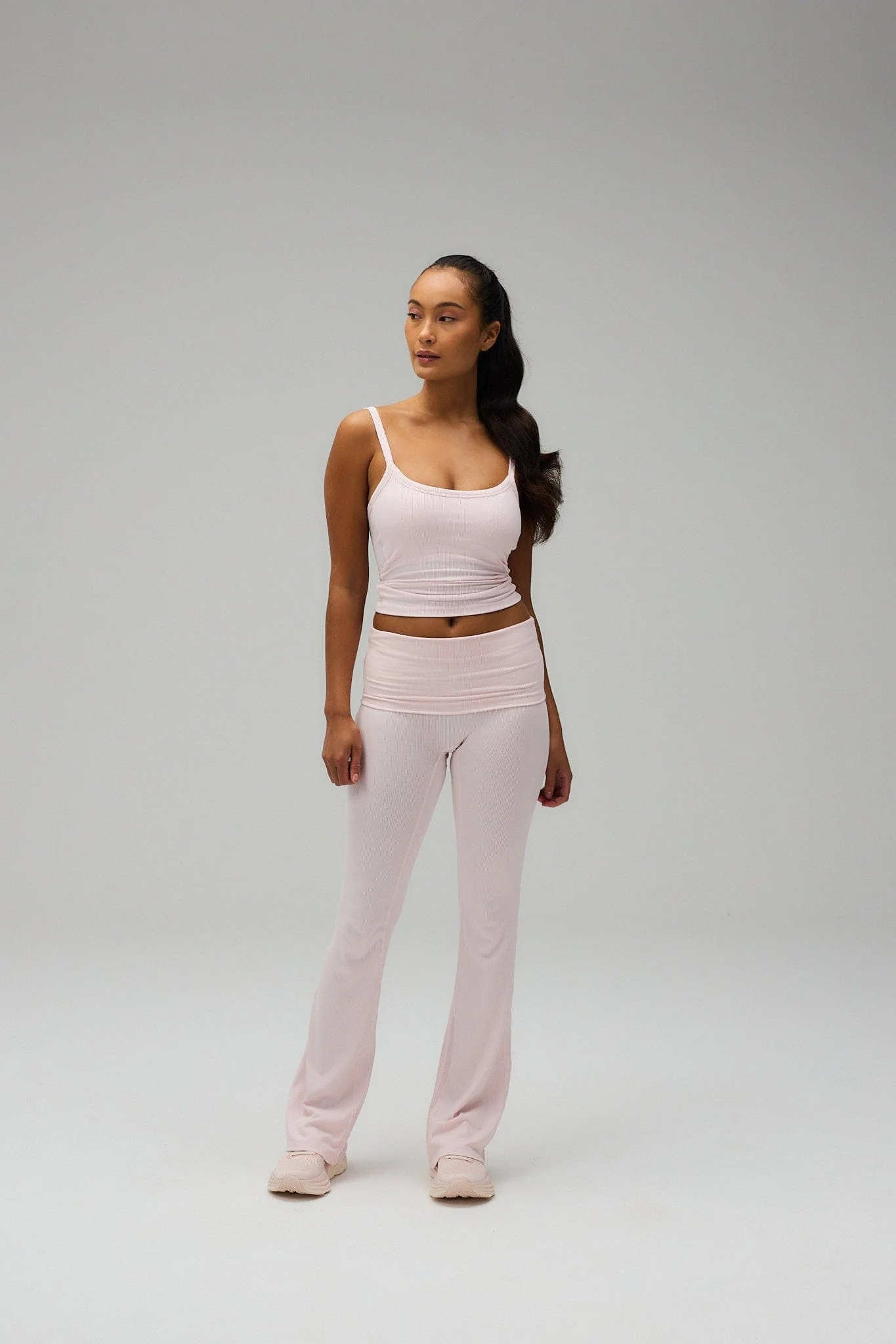 Rib Fold Over Pants - Soft Pink - Image 8