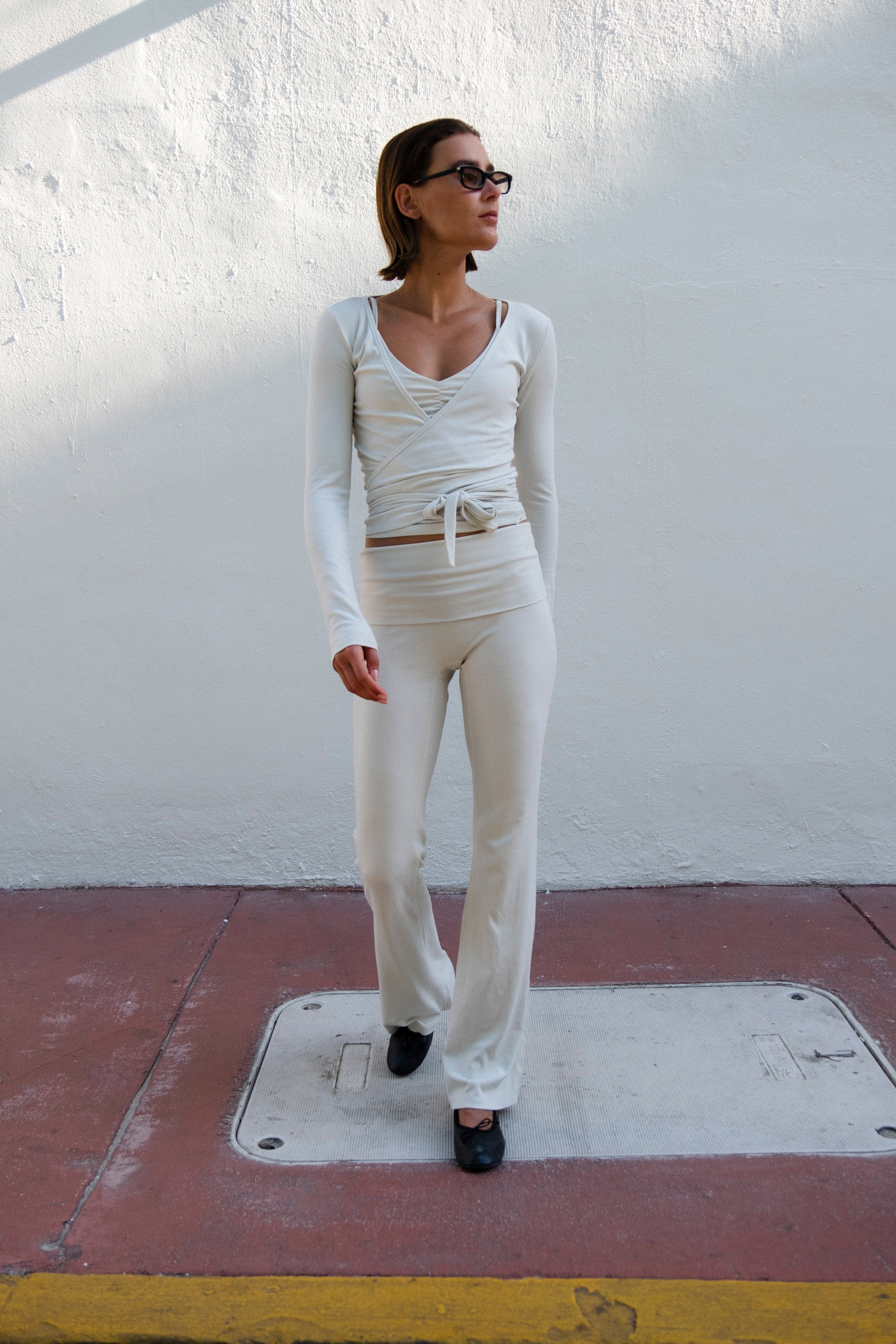 Rib Fold Over Pants - Vanilla - Image 8