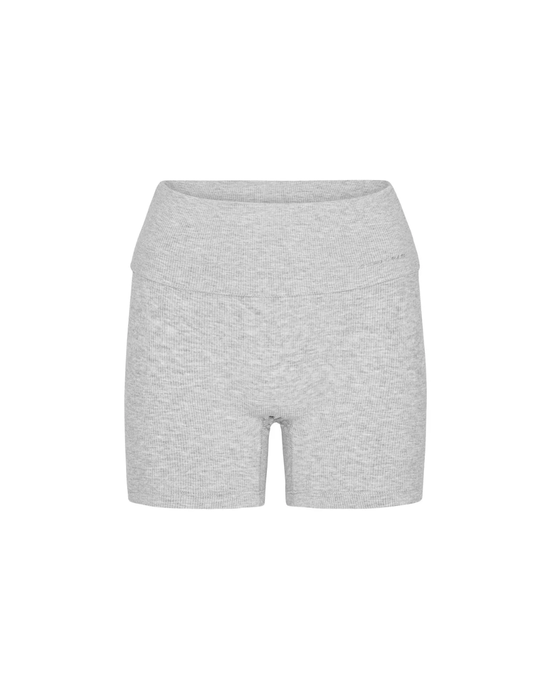 Rib Fold Over Shorts - Grey Melange - Image 3