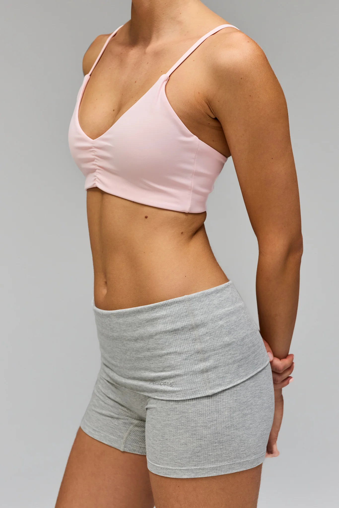 Rib Fold Over Shorts - Grey Melange - Image 8