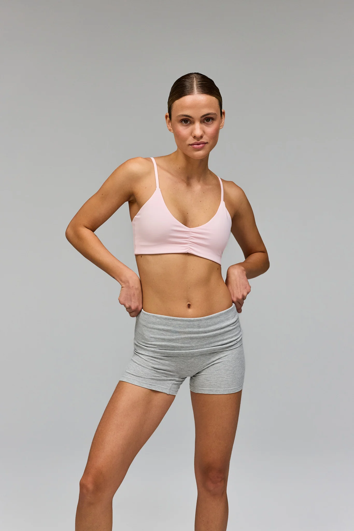 Rib Fold Over Shorts - Grey Melange - Image 9