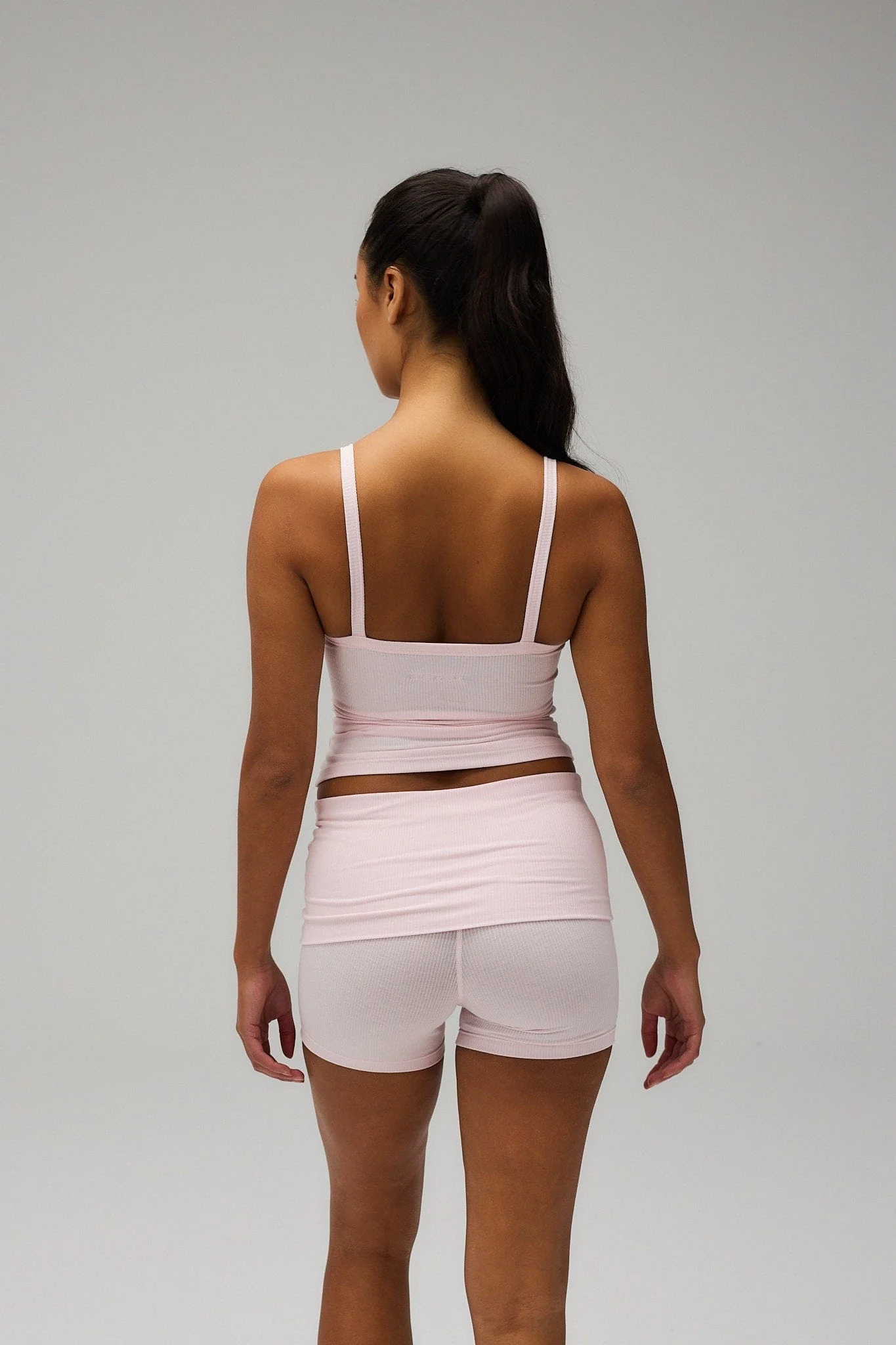 Rib Fold Over Shorts - Soft Pink - Image 2
