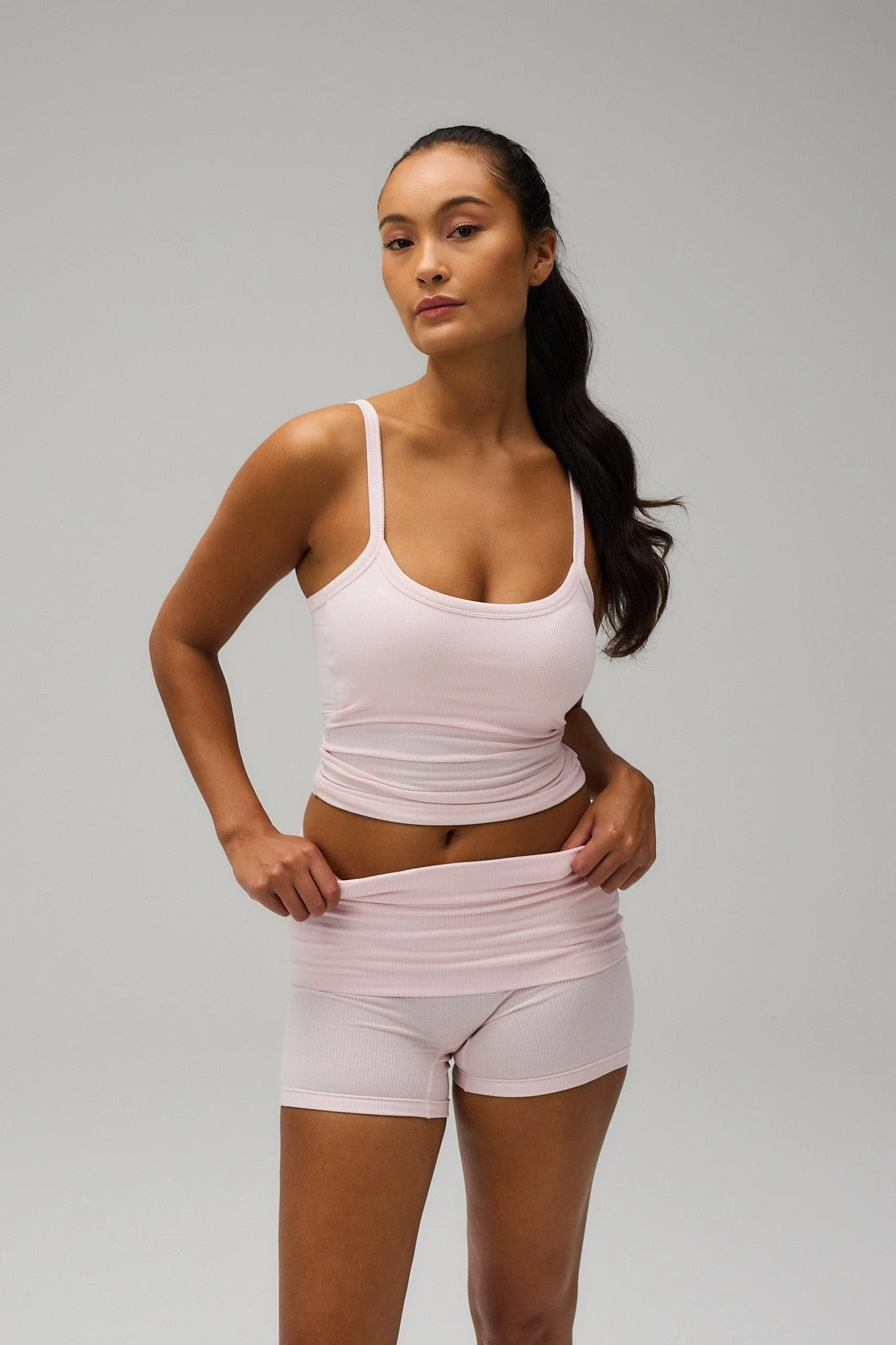Rib Fold Over Shorts - Soft Pink - Image 4