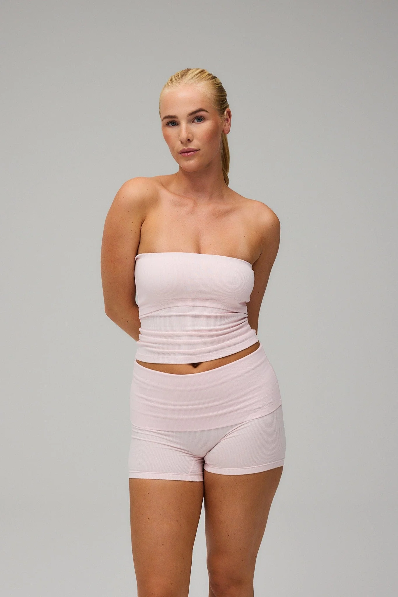 Rib Fold Over Shorts - Soft Pink - Image 9