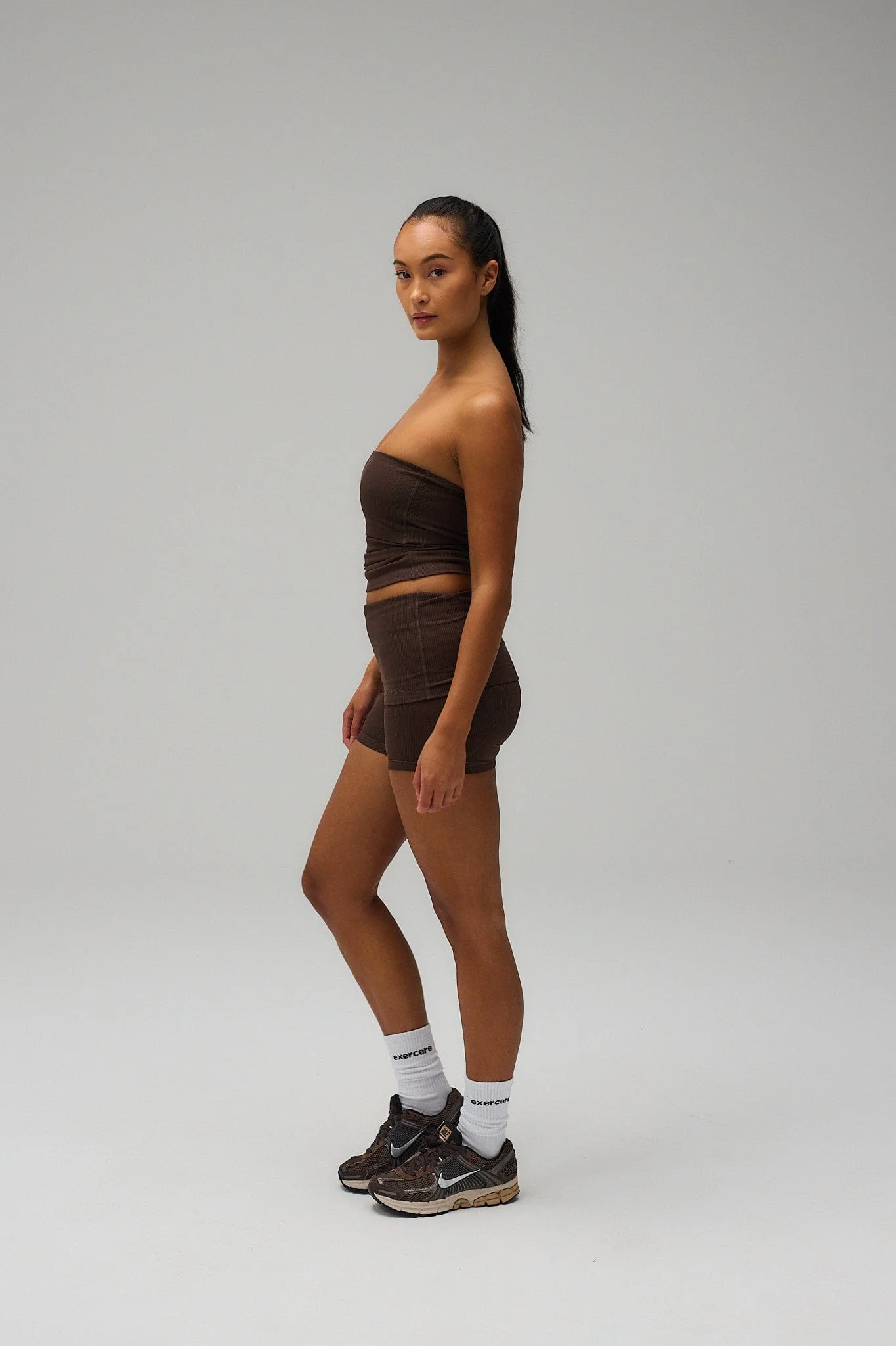 Rib Fold Over Shorts - Pecan Brown - Image 6