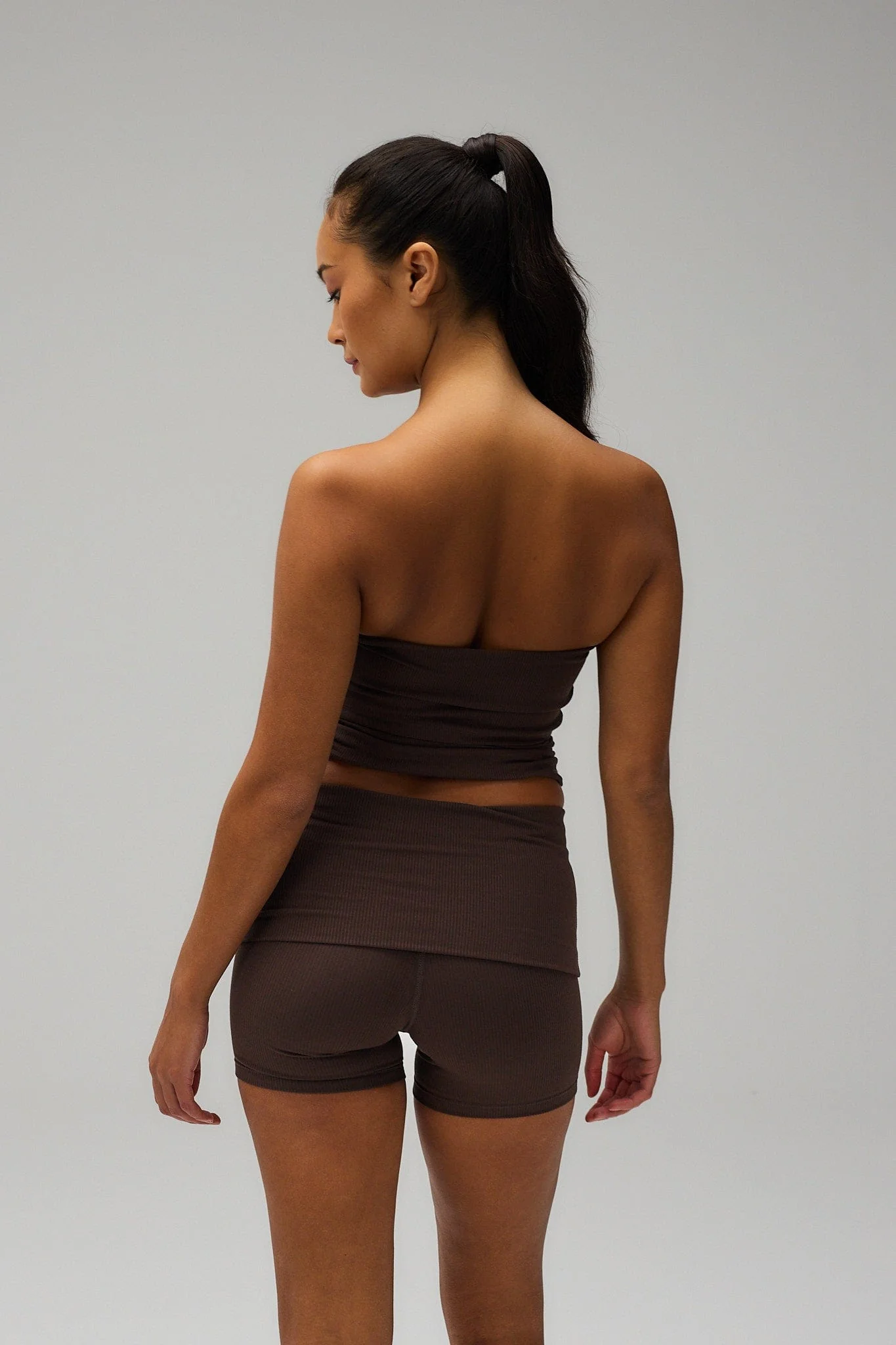 Rib Fold Over Shorts - Pecan Brown - Image 5