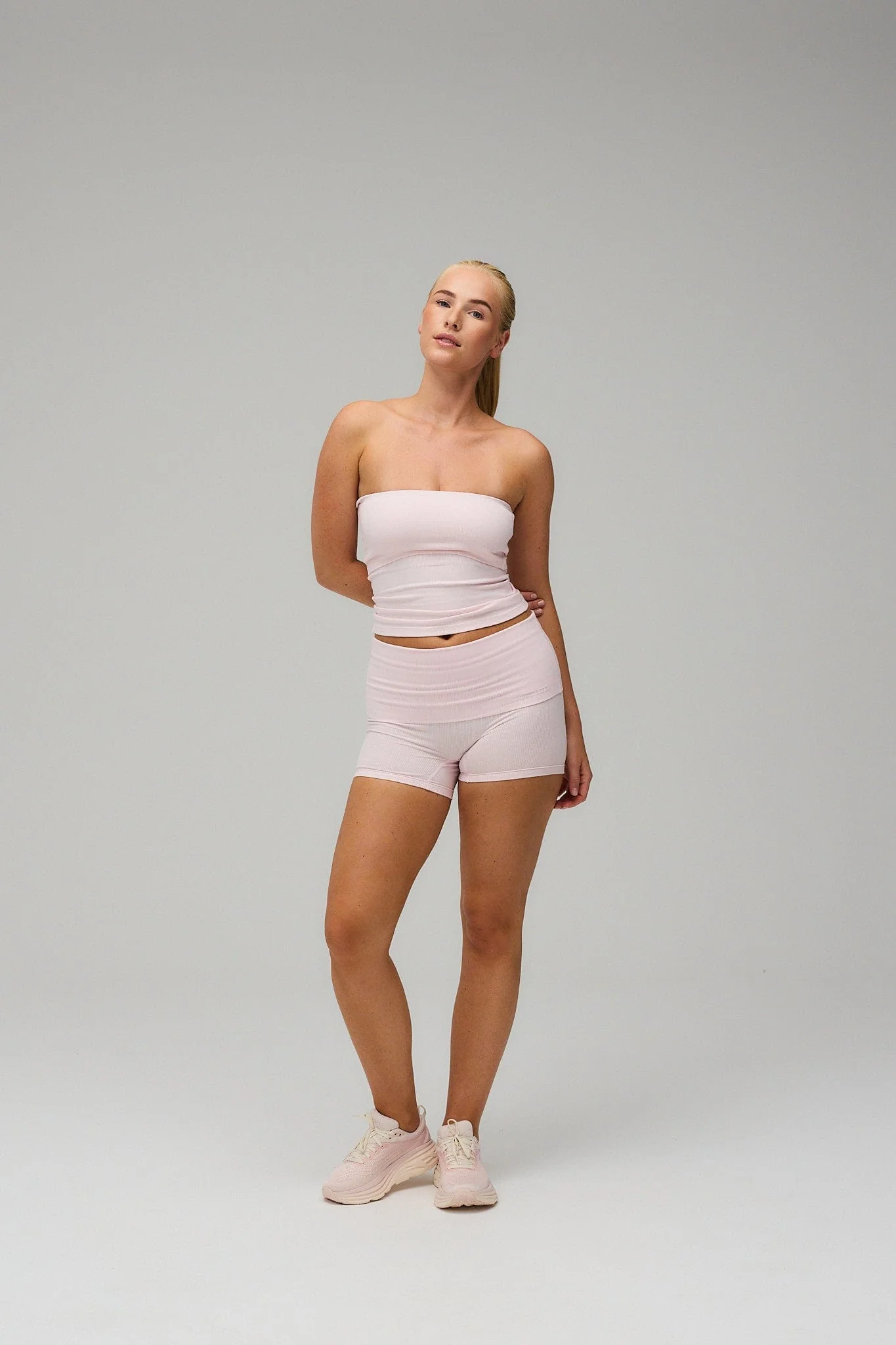 Rib Fold Over Shorts - Soft Pink - Image 5