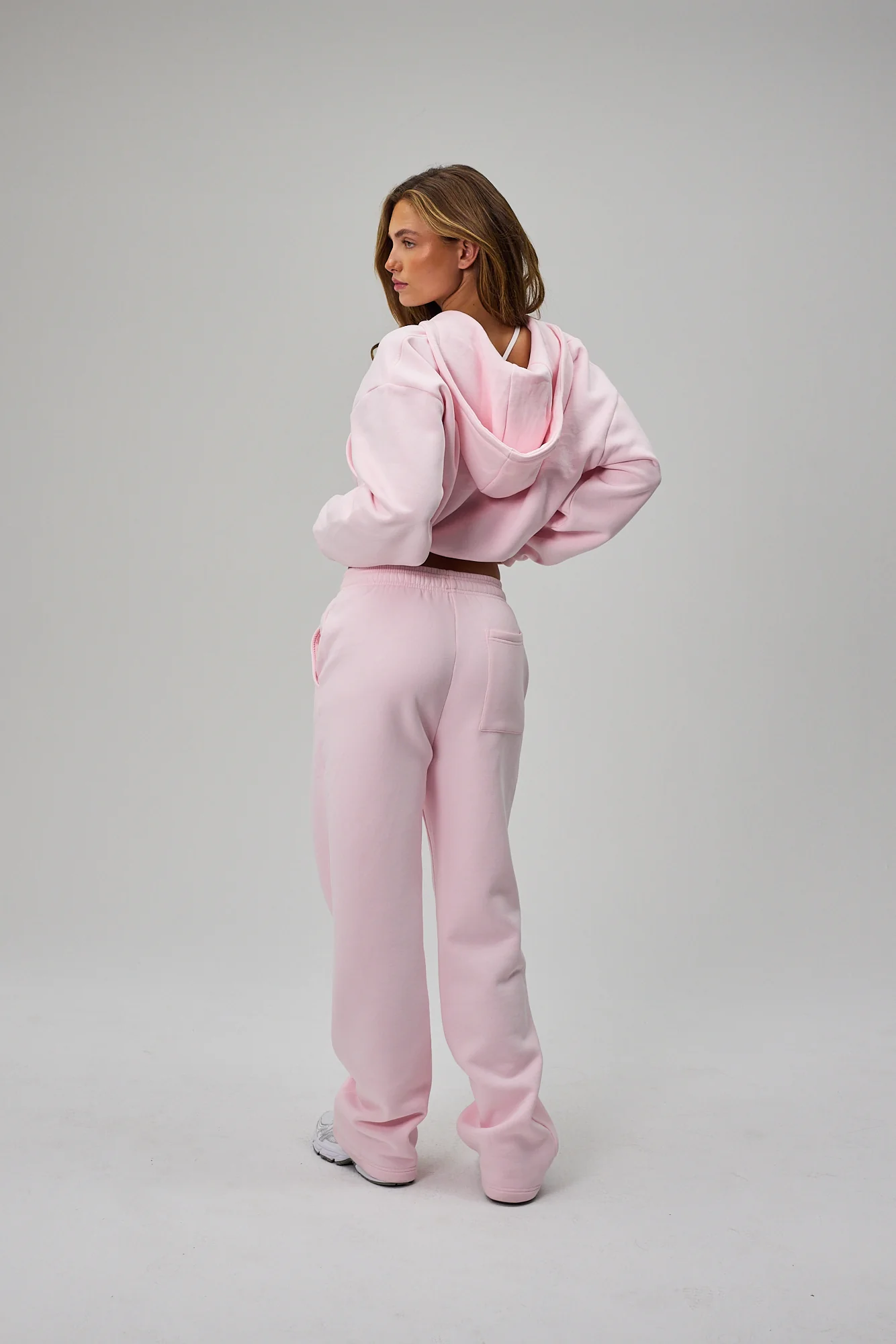 Cropped Zip Hoodie - Soft Pink - Image 7